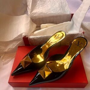 Valentino Mules/heels  Black with Gold Details